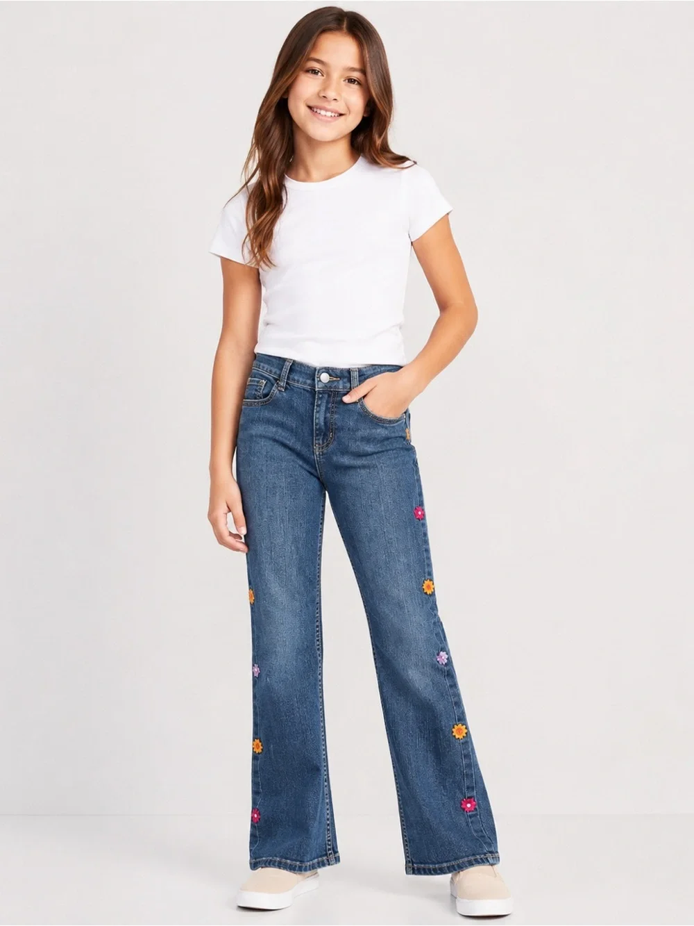 Gymboree Flower Jeans Girls Size 12 Embroidered Floral Bootcut Denim Pants